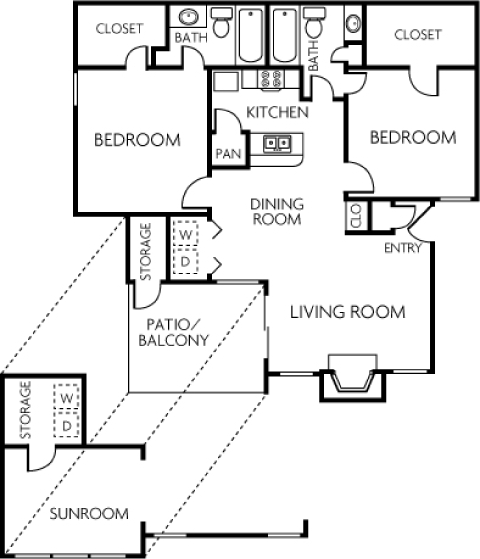 2 bedroom 2 bath floorplan at Trinity Apartments, Irving, TX